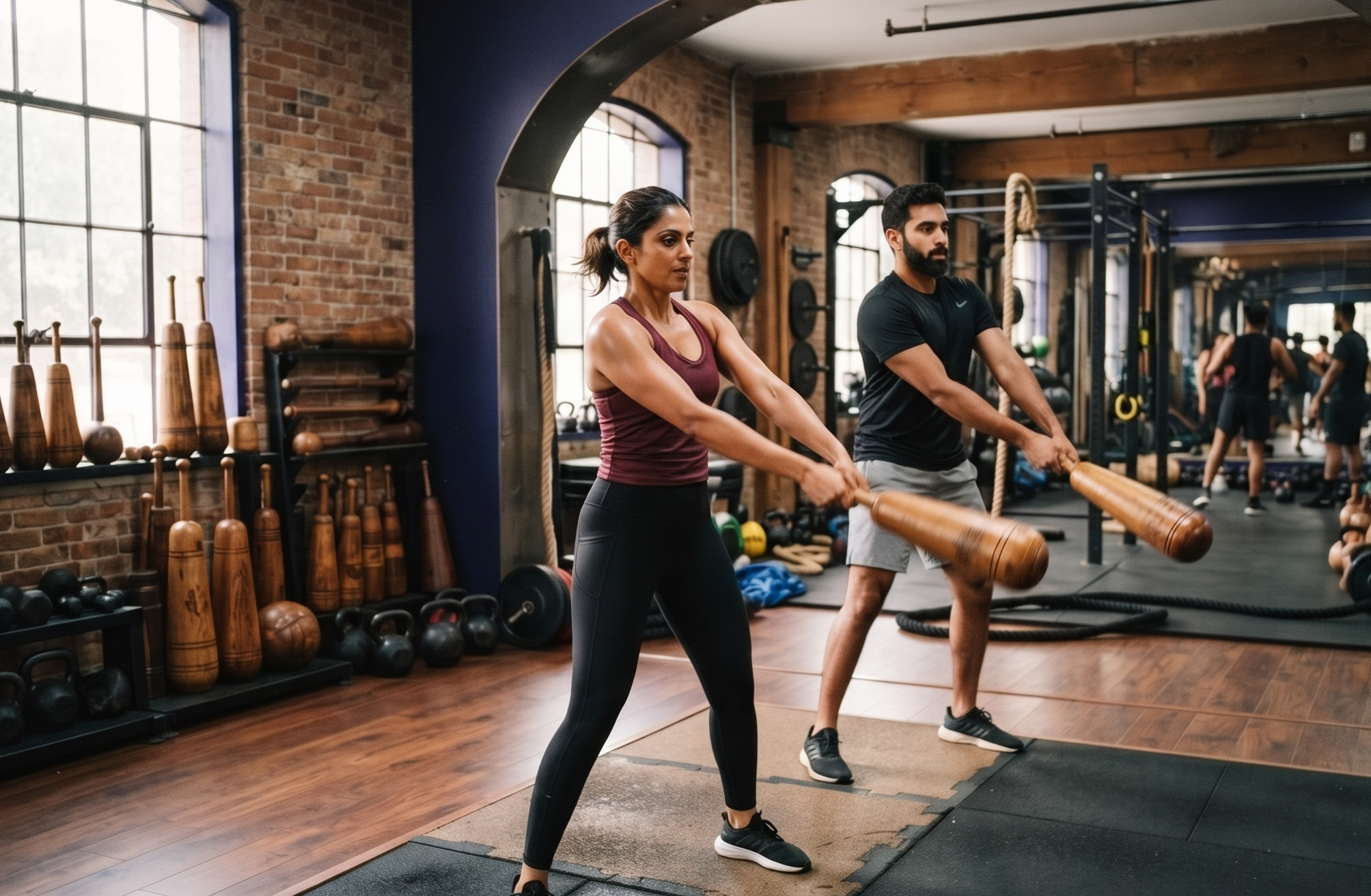Athletes training with handcrafted wooden equipment from Abiha Sports Industries